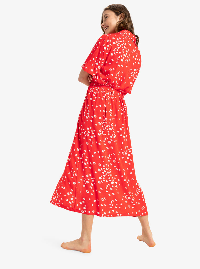 Vestido Roxy Island Scape Poppy Red Dancing Ditsy