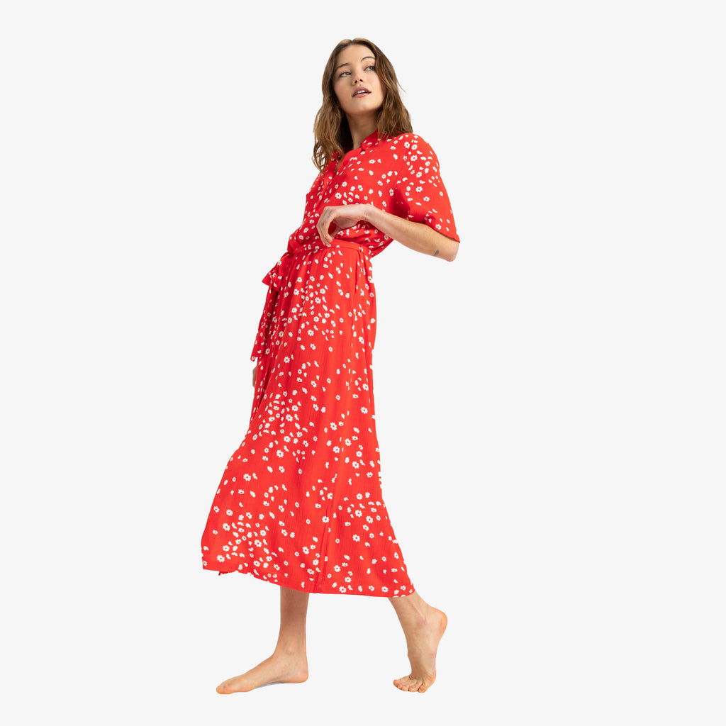 Vestido Roxy Island Scape Poppy Red Dancing Ditsy