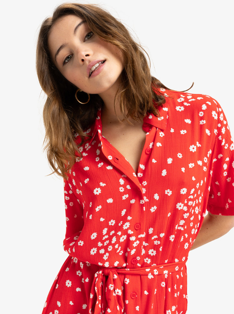 Vestido Roxy Island Scape Poppy Red Dancing Ditsy